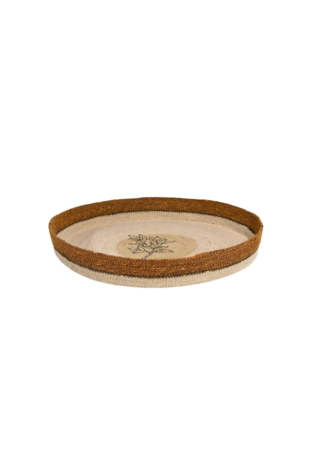 Kintu Collection Sprig Wall Art/Tray - Natural/Mustard Rim