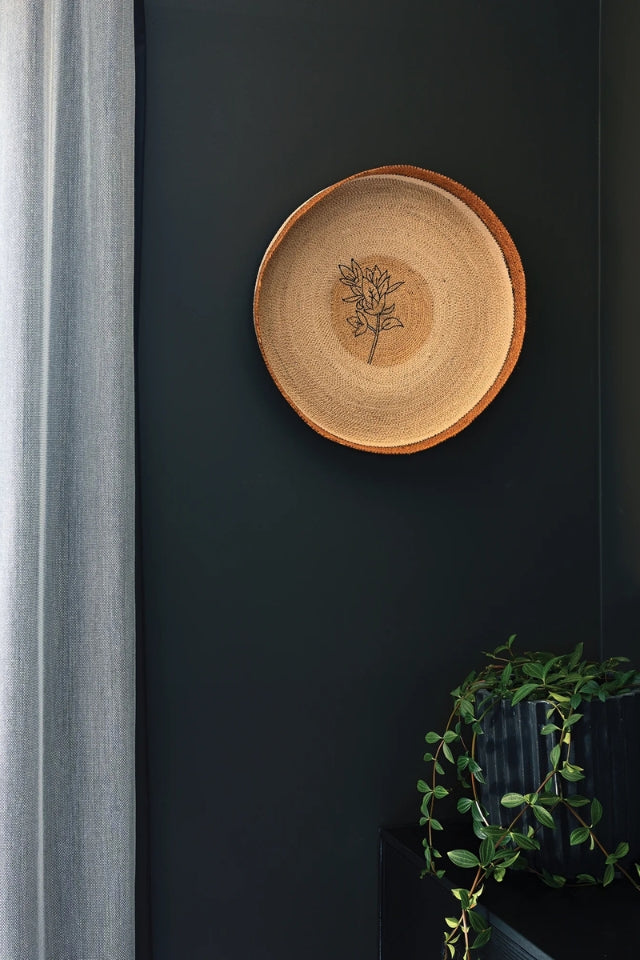 Kintu Collection Sprig Wall Art/Tray - Natural/Mustard Rim