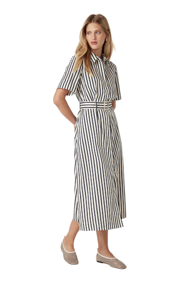 Lina Stripe Shirt Dress - Navy Stripe