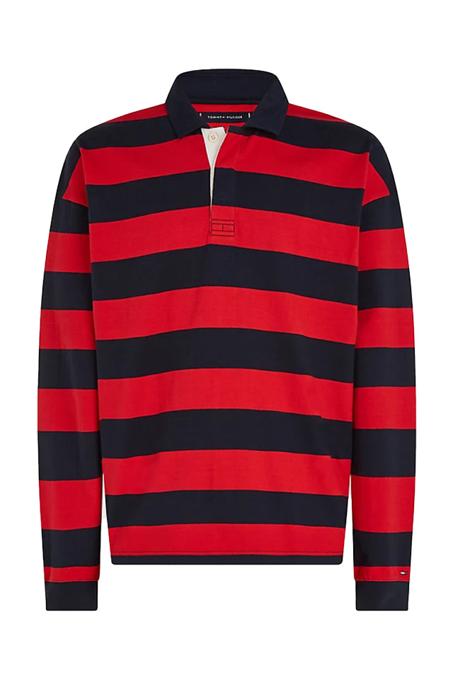 MW0MW30019 Tommy Hilfiger Block striped Rugby Jersey Red Desert Sky