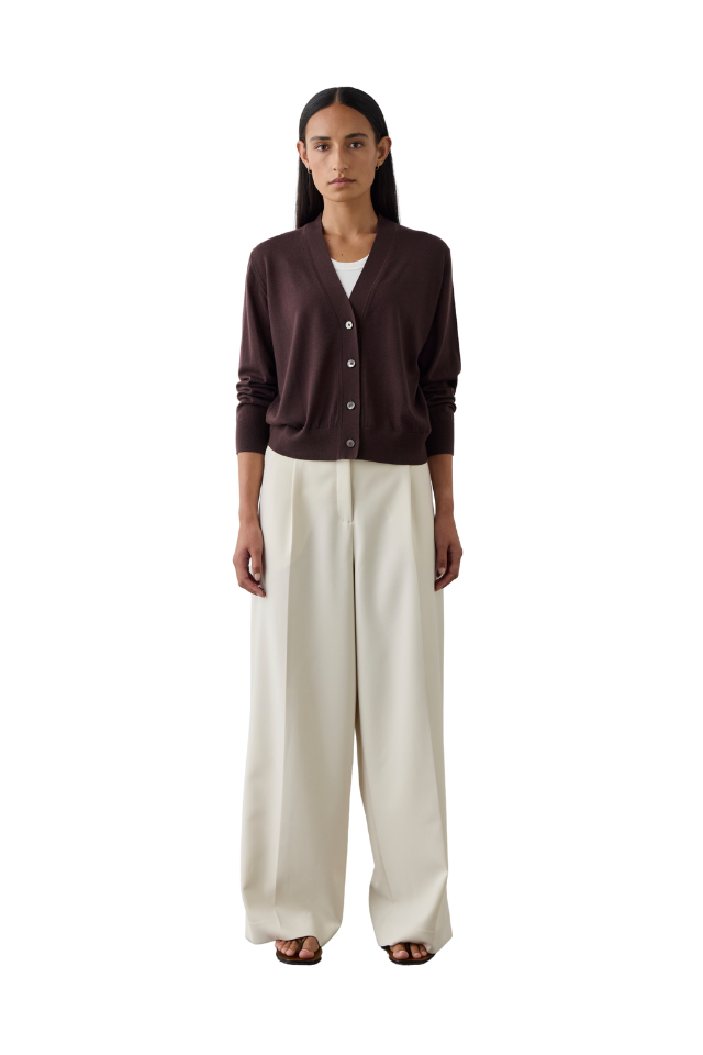 Merino V-Neck Cardigan - Dark Bordeaux