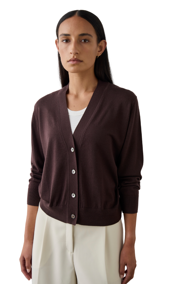 Merino V-Neck Cardigan - Dark Bordeaux