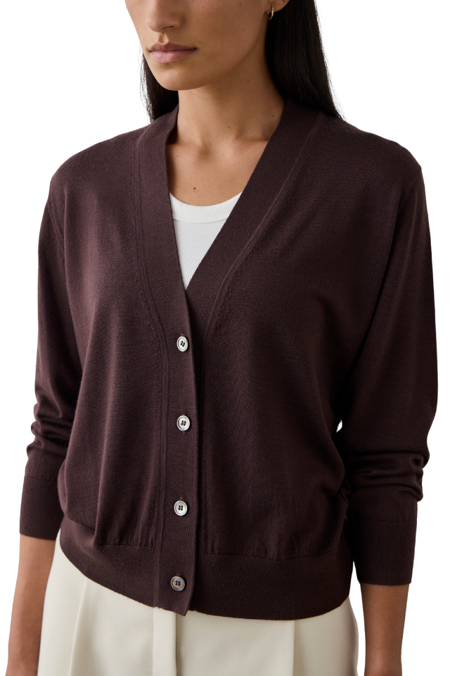 Merino V-Neck Cardigan - Dark Bordeaux