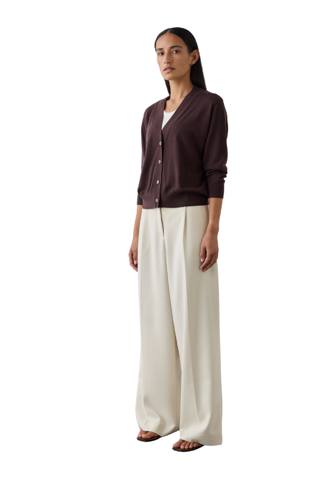 Merino V-Neck Cardigan - Dark Bordeaux