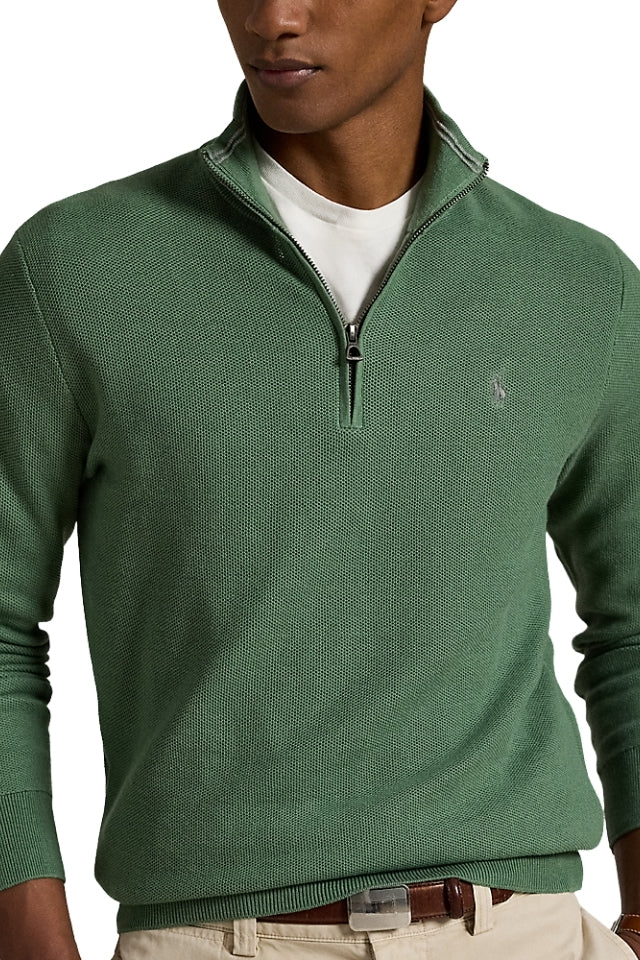 Mesh-Knit Cotton Quarter-Zip Sweater - Natural