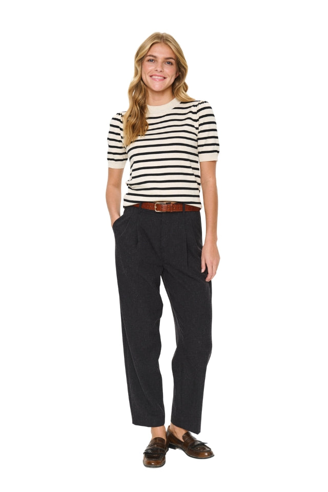 MilaSZ SS Striped Pullover – Brown Rice Black Stripe