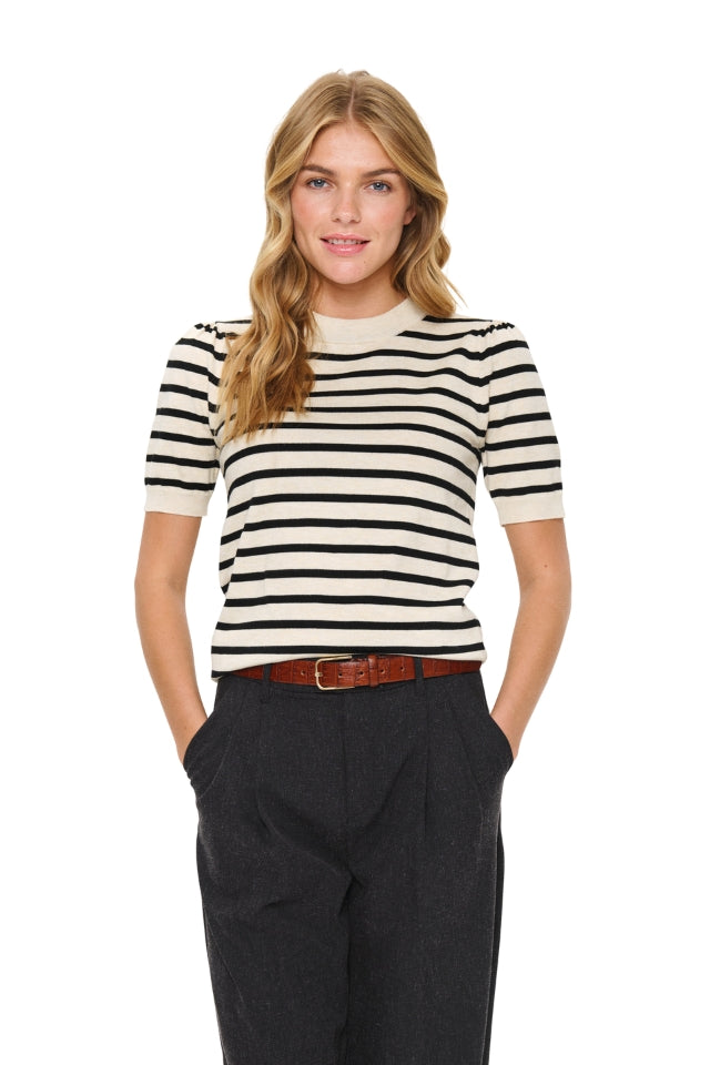 MilaSZ SS Striped Pullover – Brown Rice Black Stripe
