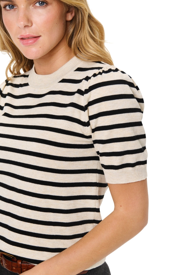 MilaSZ SS Striped Pullover – Brown Rice Black Stripe