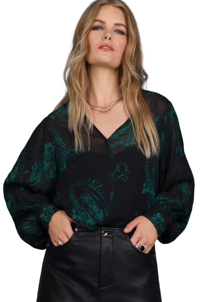 Electric Paisley Top - Black Green