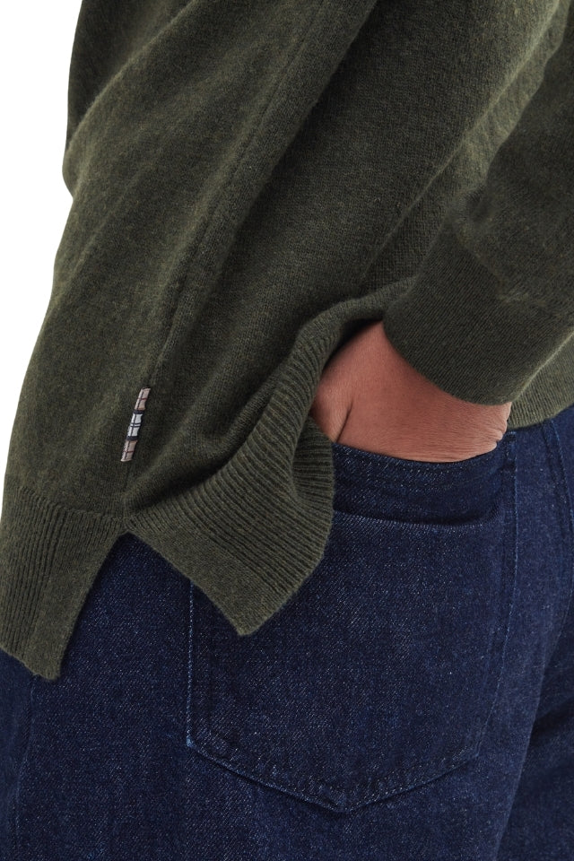 Pendle Crew Knitted Jumper - Olive/Hessian Tartan