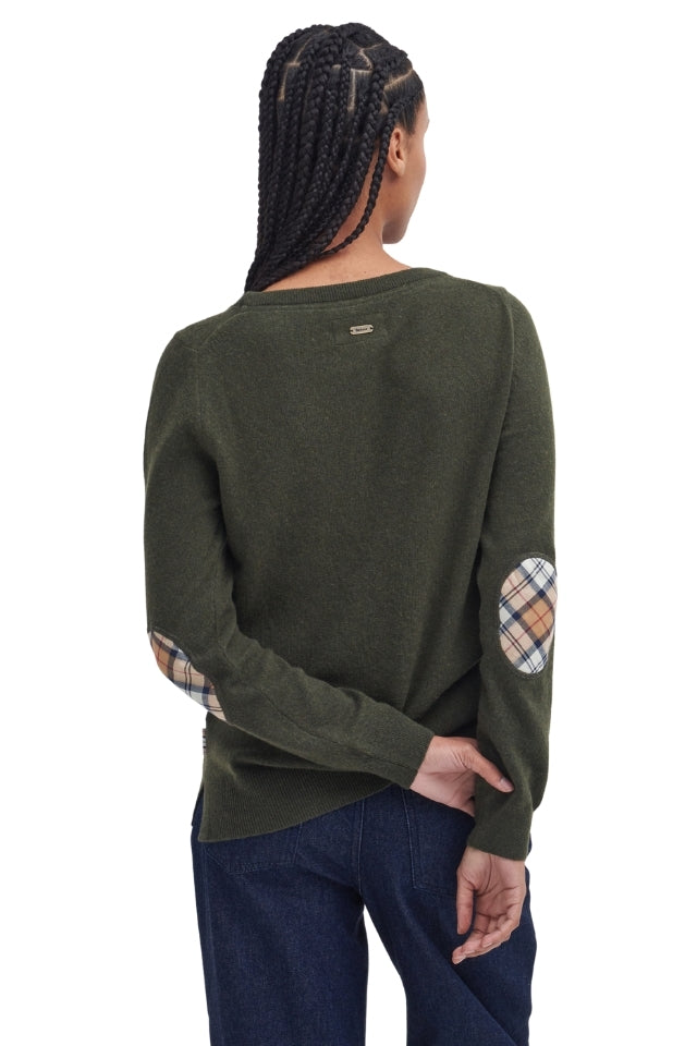 Pendle Crew Knitted Jumper - Olive/Hessian Tartan