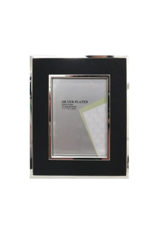 Picture Frame Silver/ Black Faux Leather