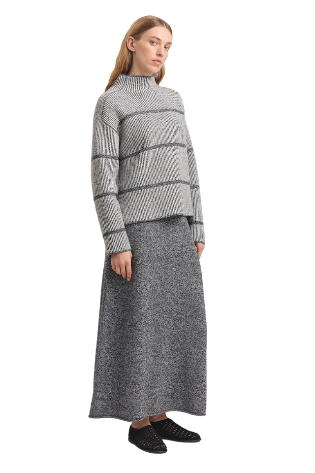 Pin Stripe Funnel Jumper - Black White Stripe