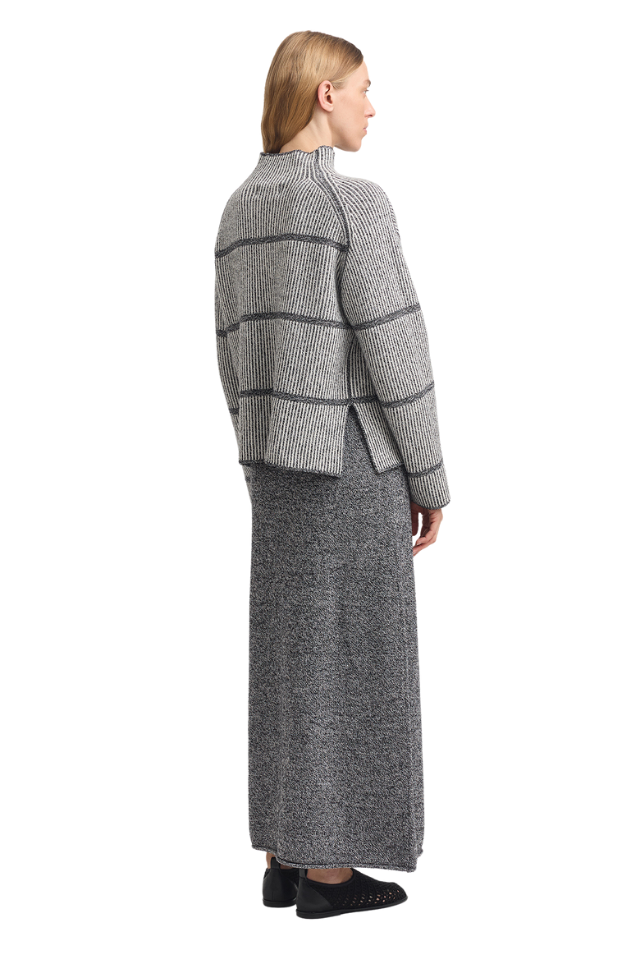 Pin Stripe Funnel Jumper - Black White Stripe