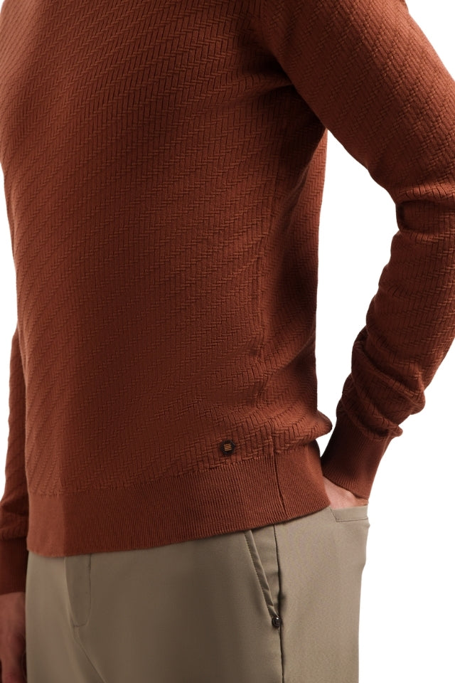 Pullover Crewneck Jacquard Solid - Terra