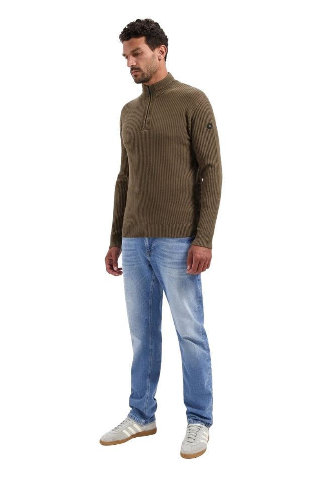 Pullover Half Zip Rib Variation - Taupe