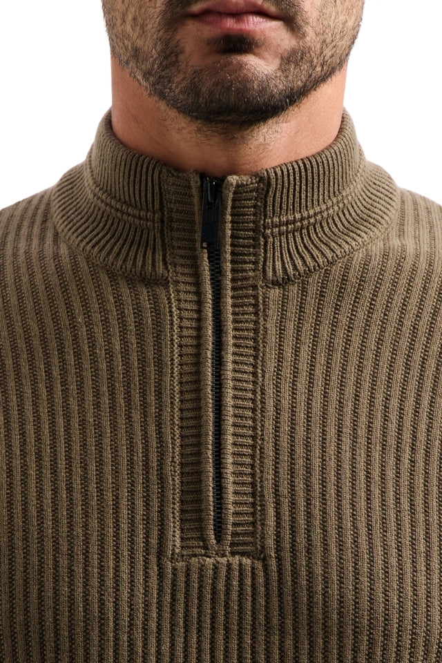 Pullover Half Zip Rib Variation - Taupe