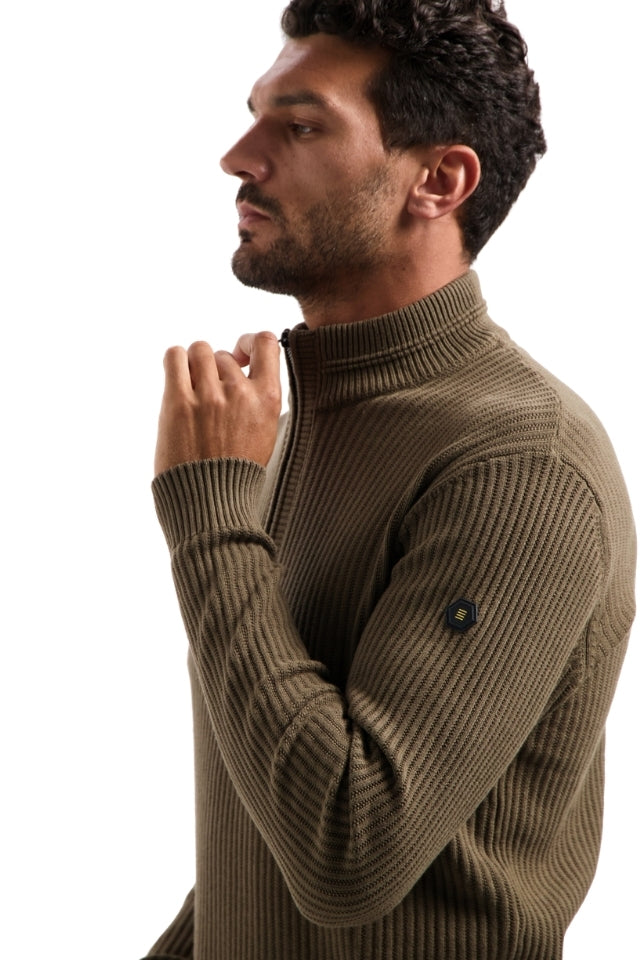 Pullover Half Zip Rib Variation - Taupe