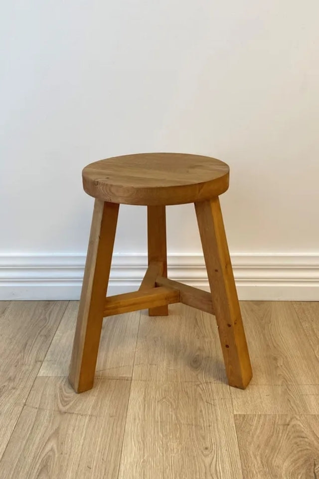 Reclaimed Wood Round Stool - Natural