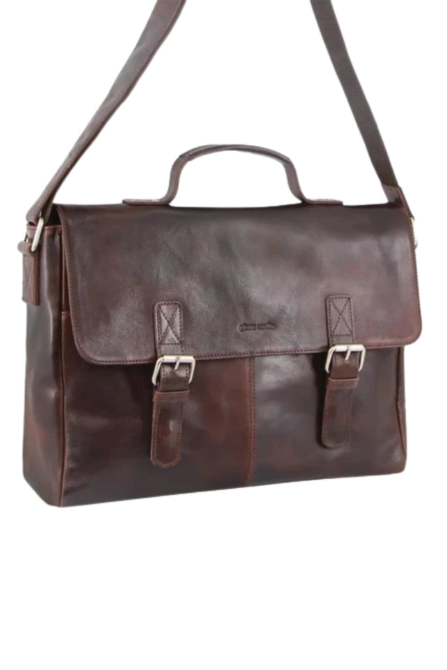 Rustic Leather Flap Over 15" Laptop Computer Bag - Dark Chocolate