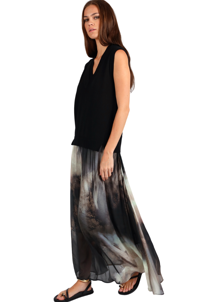 Sandstorm Print Maxi Skirt - Black Print