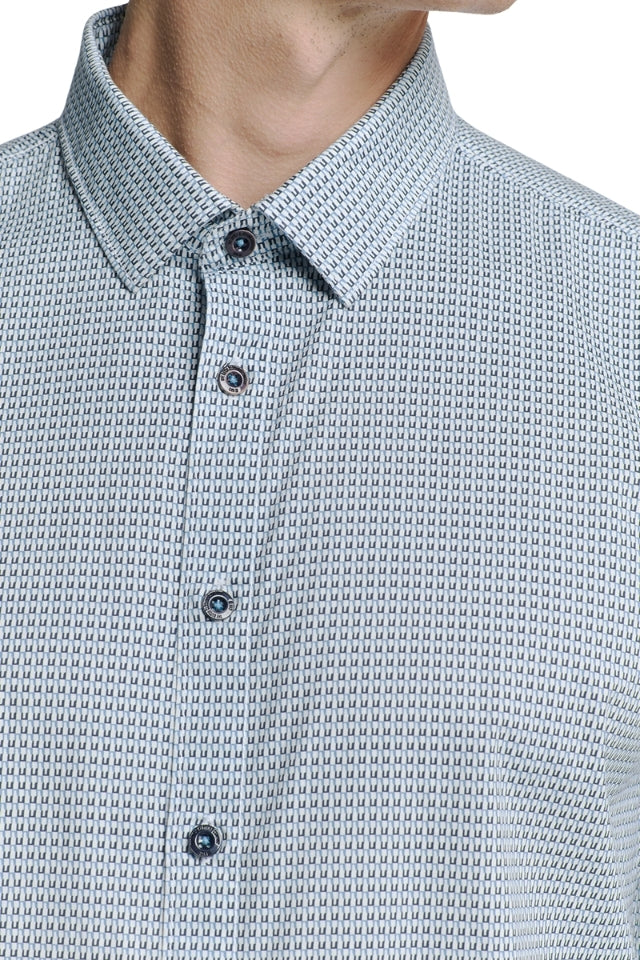 Shirt Stretch Allover Print - Seablue