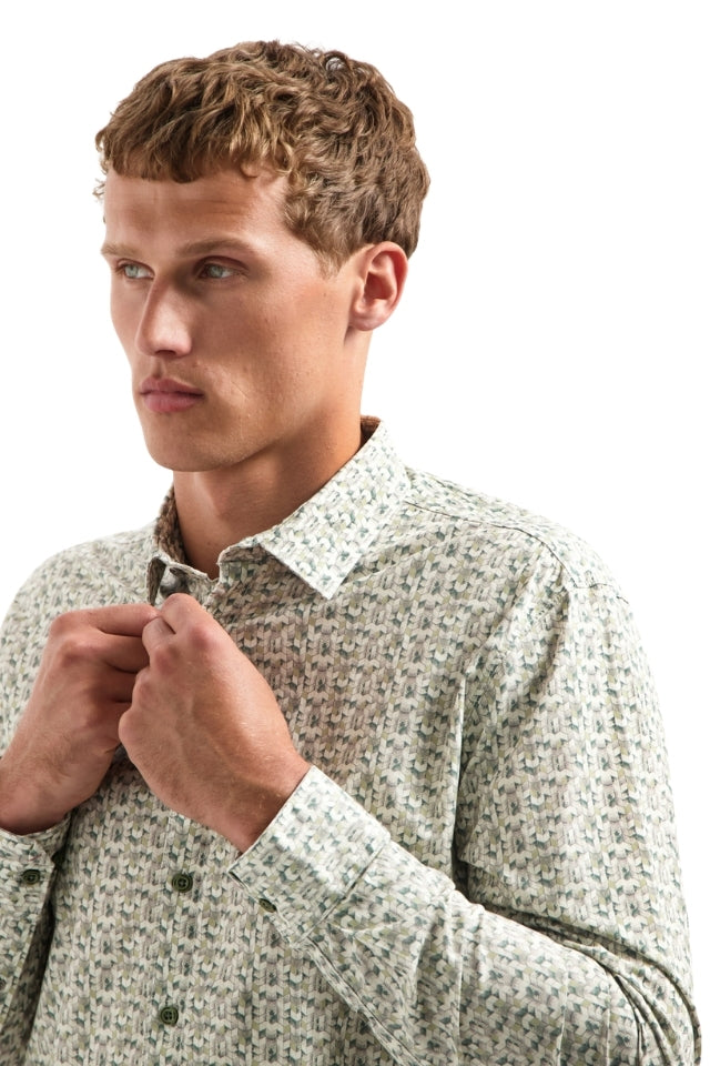 Shirt Stretch Allover Printed - Dark Green