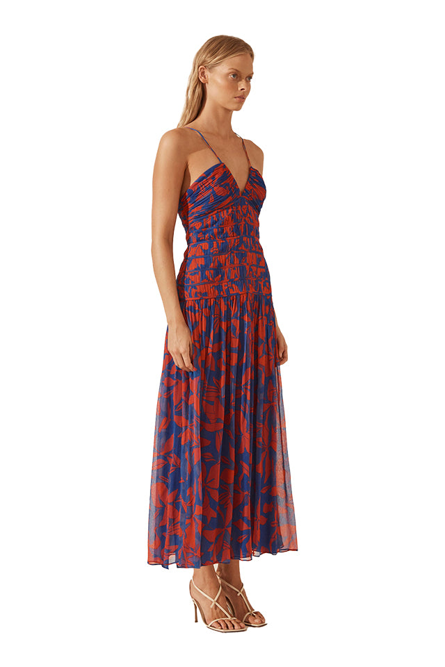 Shona Joy Plunged Ruched Midi Dress