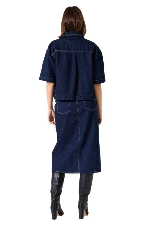 Denim Midi Skirt - Rinsed