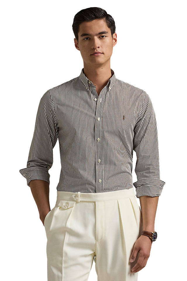 Custom Fit Striped Poplin Shirt - Brown/White