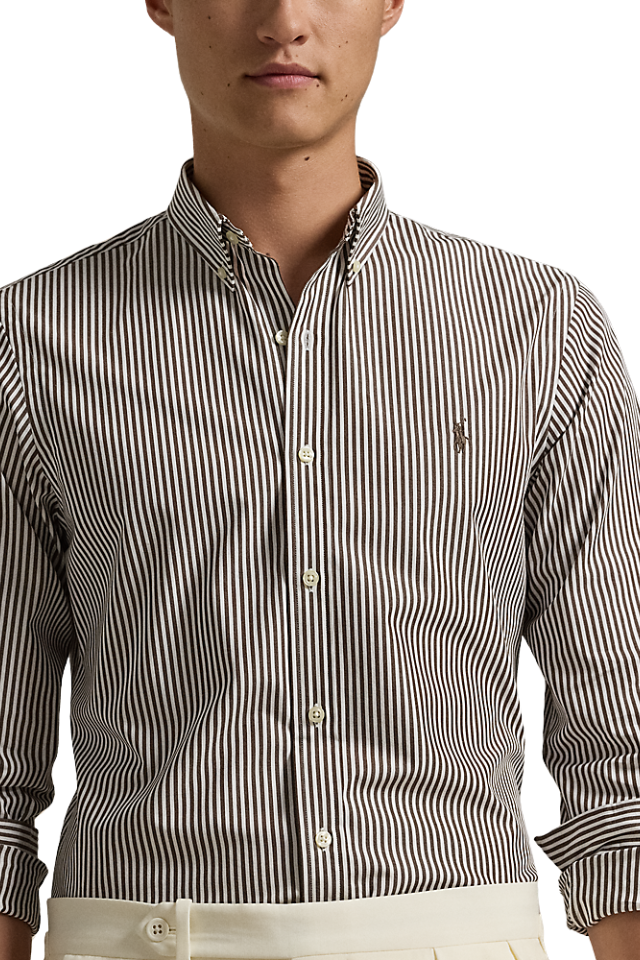 Custom Fit Striped Poplin Shirt - Brown/White