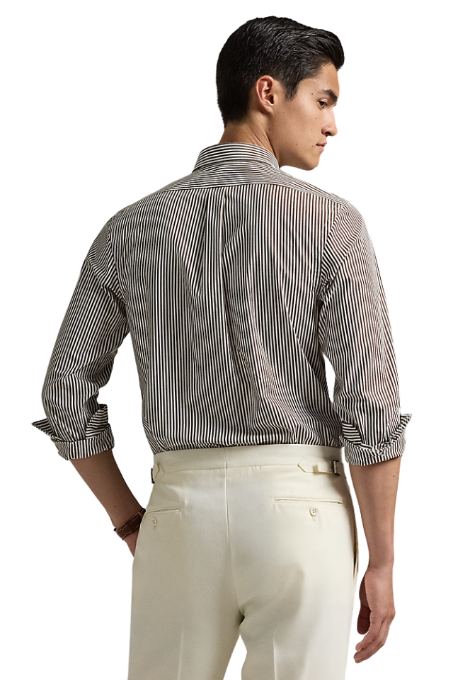Custom Fit Striped Poplin Shirt - Brown/White