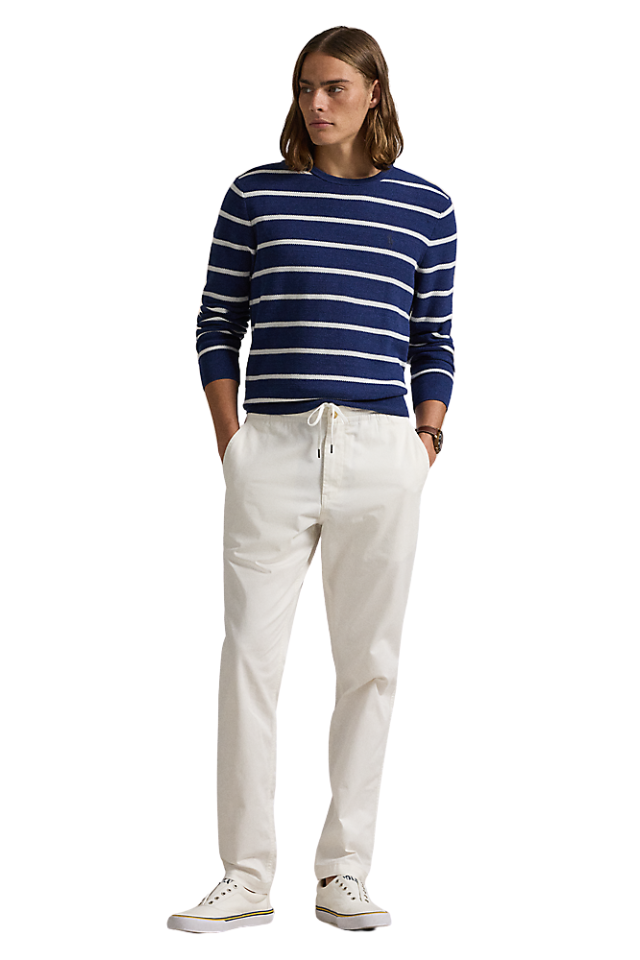 Striped Mesh-Knit Cotton Sweater - Navy Combo