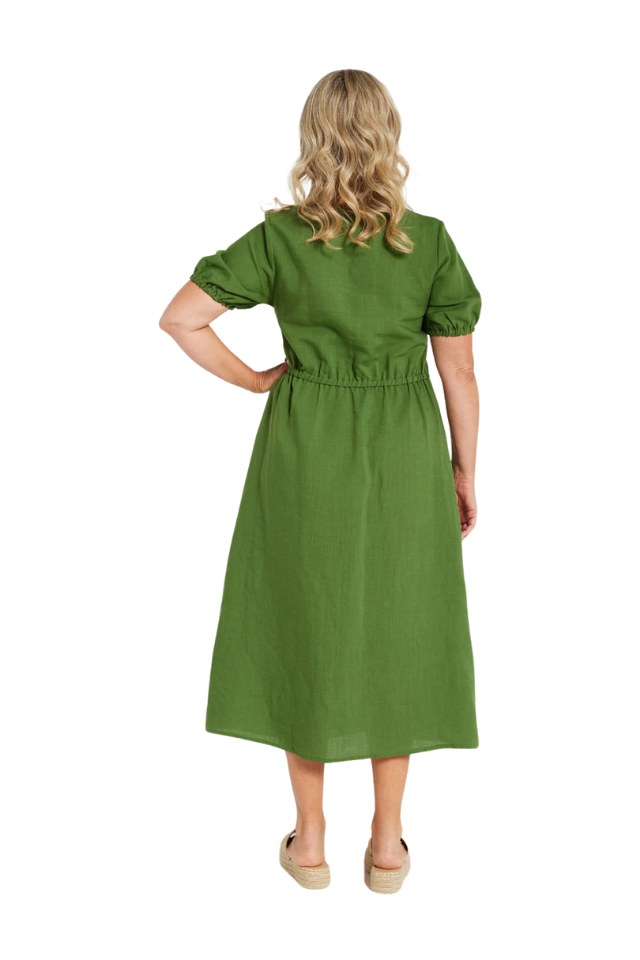 Tencel Linen Gathered Front Dress - Rose Leaf