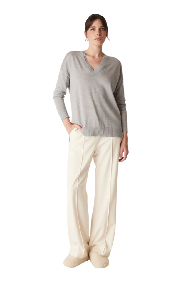 The Saxon Fine Merino Jumper - Grey Marle