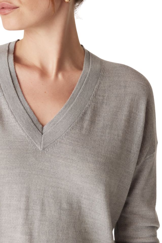 The Saxon Fine Merino Jumper - Grey Marle