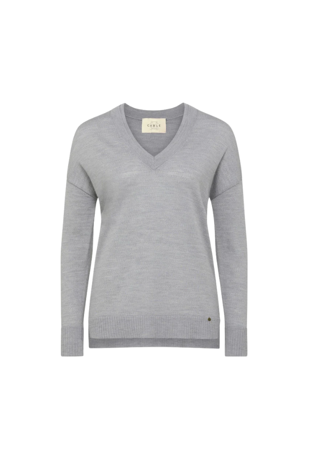 The Saxon Fine Merino Jumper - Grey Marle
