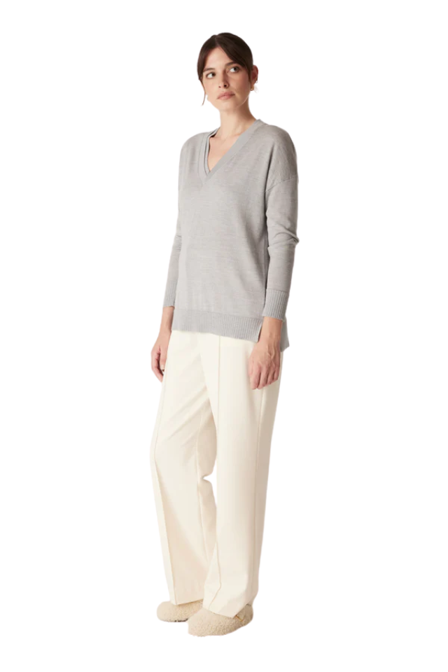 The Saxon Fine Merino Jumper - Grey Marle