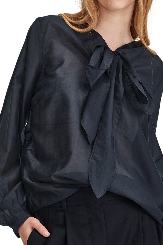 Tie Neck Blouse - French Navy