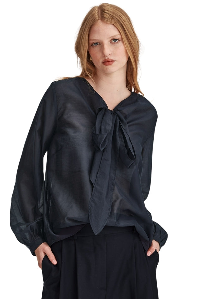 Tie Neck Blouse - French Navy