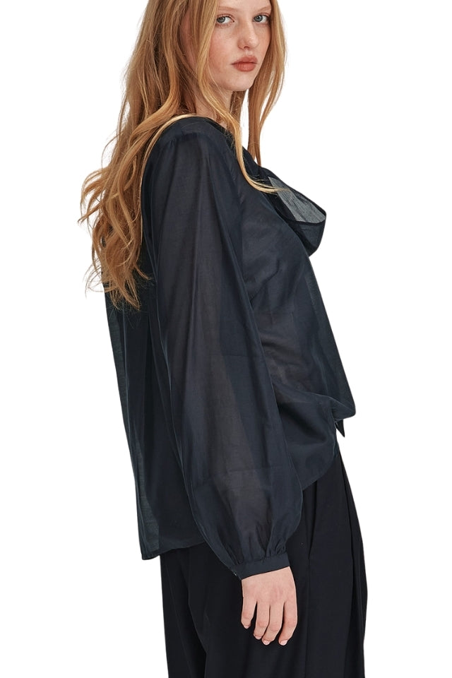 Tie Neck Blouse - French Navy