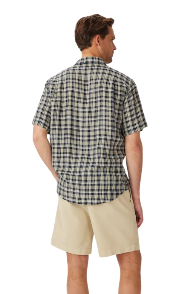 Toby Linen SS Shirt - Navy/Sage/White