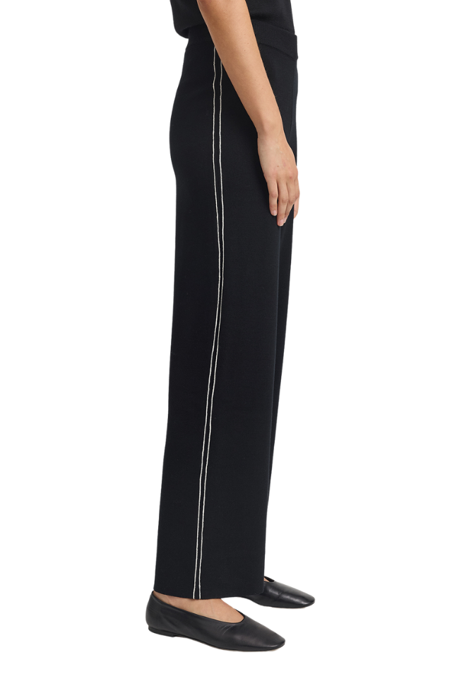 Wide Leg Knt Pant - Black White Stripe