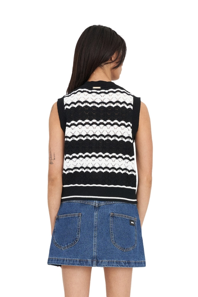 Ziggy Stripe Vest - Black/White