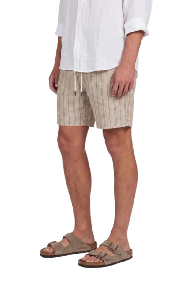 Jeff Linen Short - Sesame Stripe
