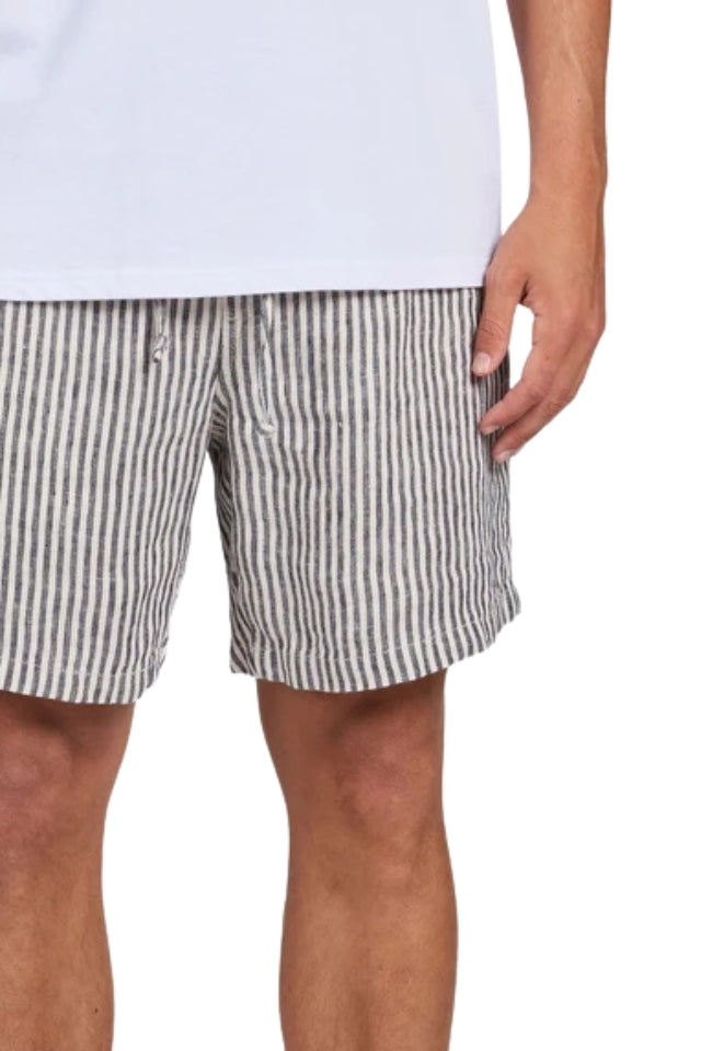 Stripe Riviera Linen Short - Peacoat Navy