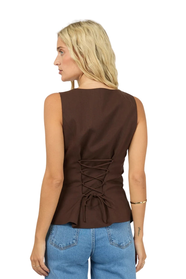 Fern Linen Vest - Brown