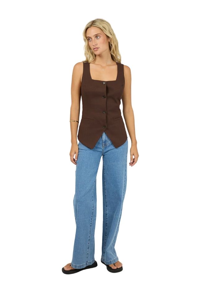 Fern Linen Vest - Brown