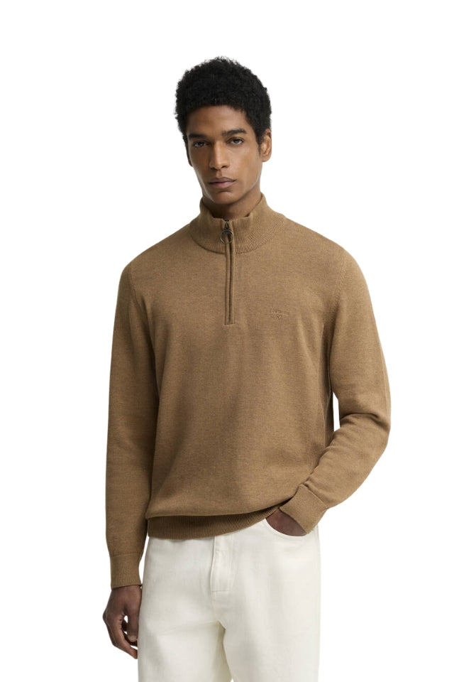 Cotton Half Zip Knitted Jumper - Sandstone