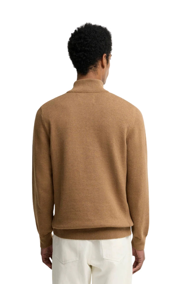 Cotton Half Zip Knitted Jumper - Sandstone
